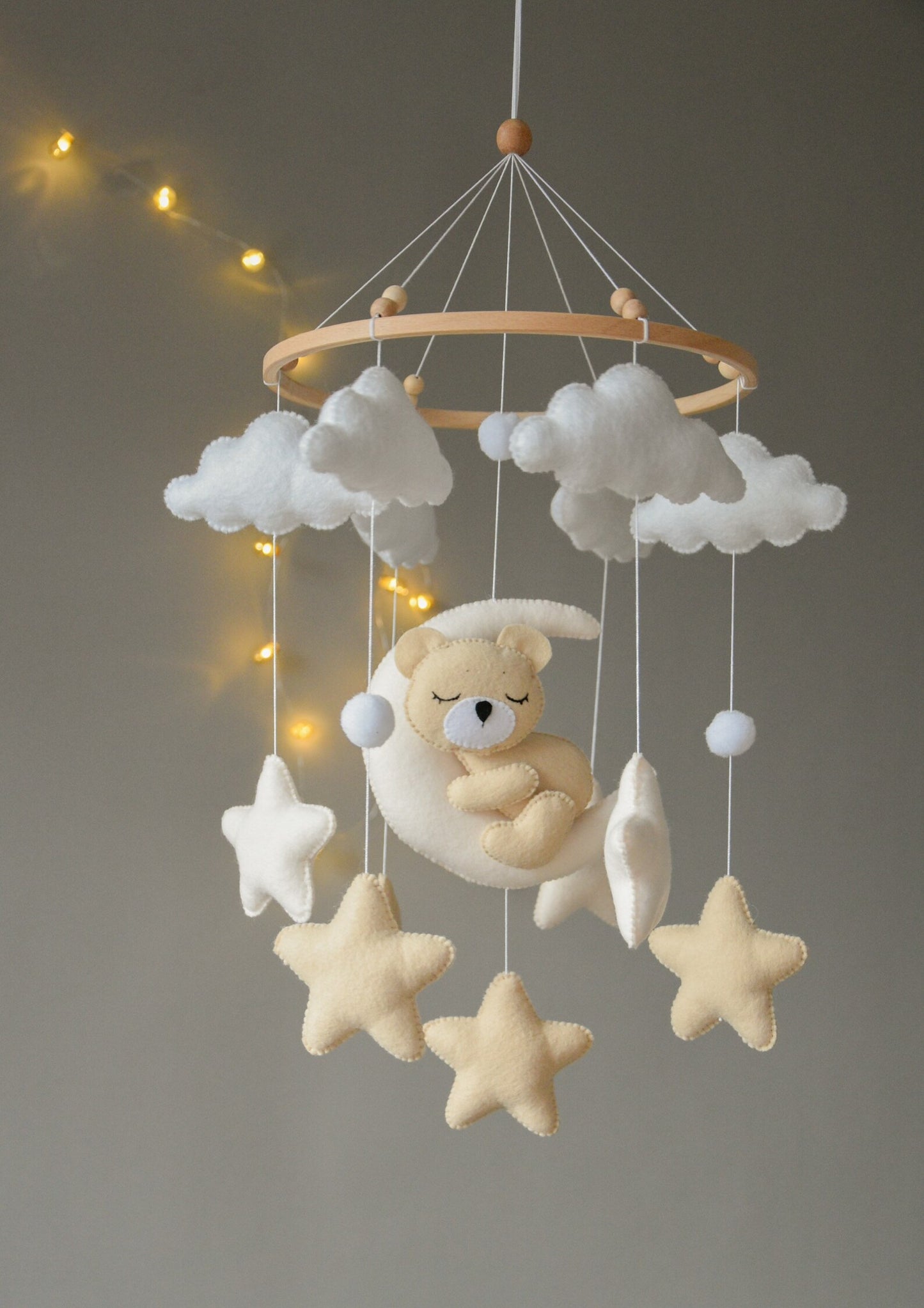 Mobile de Lit Nuages Étoiles - Ourson Dormeur Beige