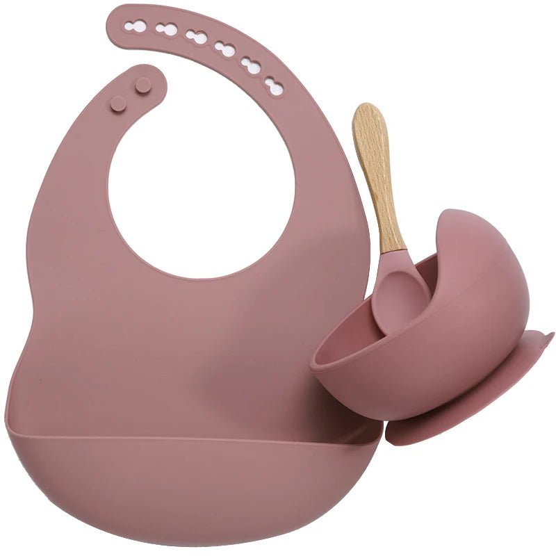 Set Repas Bébé Silicone et Bambou - Rose foncé- Le monde des pitchounes