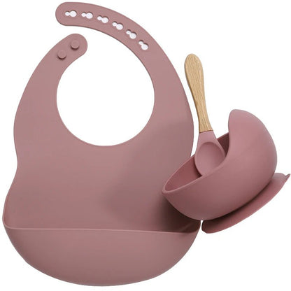 Set Repas Bébé Silicone et Bambou - Rose foncé- Le monde des pitchounes